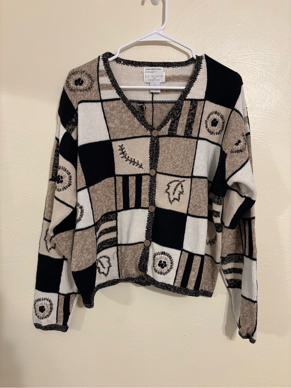 Christopher & Banks XL Hand Embroidered Patchwork Cardigan Sweater